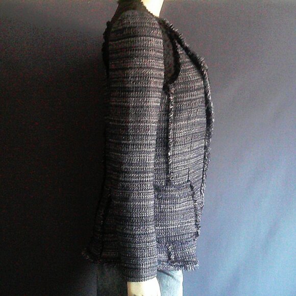 Rebecca Taylor Navy Blue Plaid Silver Lace Fringe Cotton Jacket 2 - Picture 8 of 13